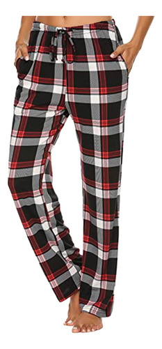 Pijama Cómodo Con Estampado A Cuadros R, Pantalones Anchos,