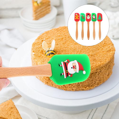 Juego De Espátulas Navideñas En Silicona Y Madera