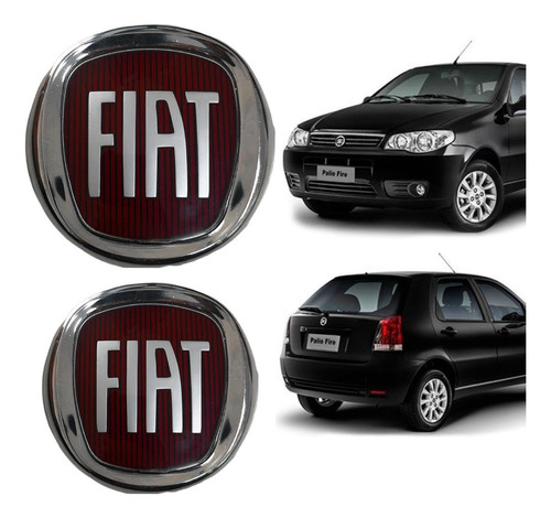 Par Emblemas Fiat Palio G3 Traseiro/ Dianteiro Vermelho 2013