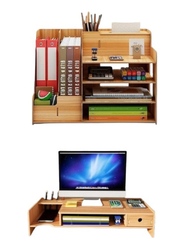 Set Organizador Estante Escritorio Y Elevador De Monitor