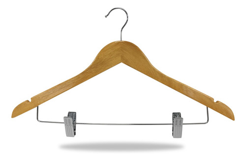 Imagen 2 de 5 de Perchas De Madera Con Broches Polleras Pantalones X 10 Unid