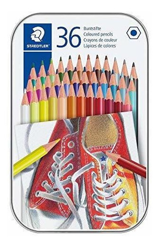Imagen 2 de 6 de Estuche Metalico Lata Con 36 Lapices De Colores Staedtler