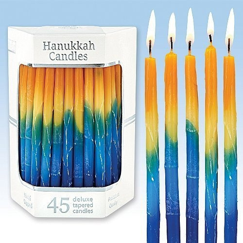 Deluxe Sunburst Tri Coloured Decorada A Mano Hanukkah Velas