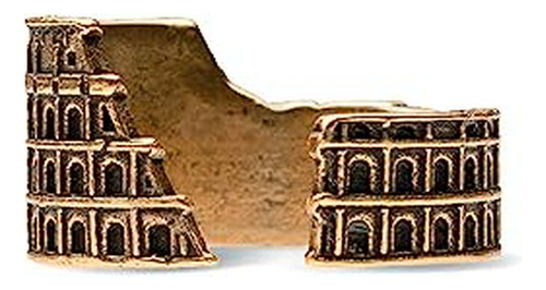Anillo Coliseo Romano Bañado En Oro Antiguo - Ajustable