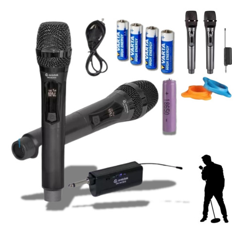 Kit 2 Microfones Sem Fio Profissional Uhf Led Com Receptor