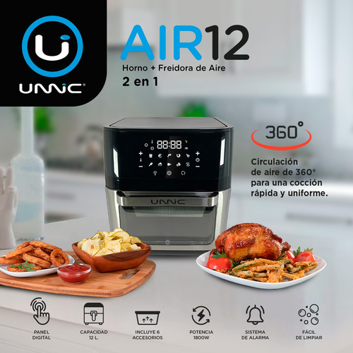 Freidora De Aire Sin Aceite Horno Panel Digital 12 L Unnic Color Negro