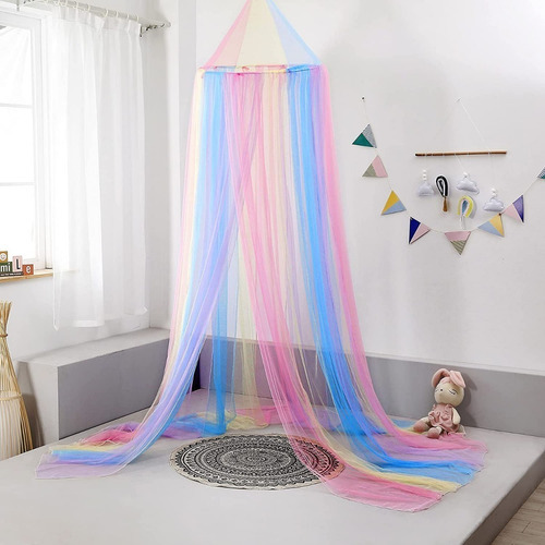Toldo De Cama Para Niñas Con Luces, Arcoíris, Mosquitera Aki