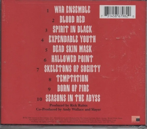 Slayer Seasons In The Abyss Cd Importado