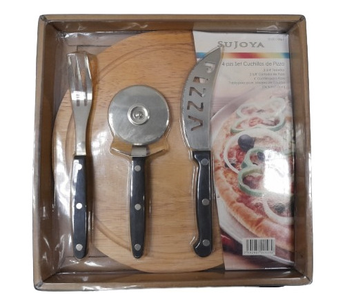 Set  4 Piezas Cuchillos De Pizza Con Tabla Sujoya