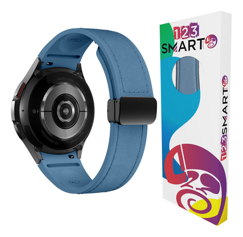 Pulseira Ridge De Silicone Com Couro Marca 123smart Compatível Com Galaxy Watch 4 5 6 40mm 44mm 45mm 46mm 43mm 47mm - Cor Azul