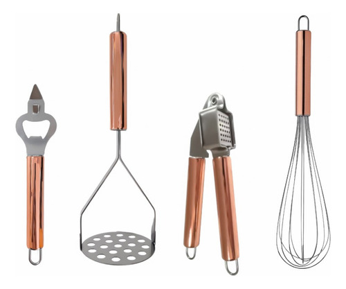 Kit Utensílios De Cozinha Rose Gold 4 Pçs Aço Inox Fratelli