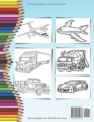 Libro Para Colorear De Camiones, Coches Y Aviones Para Ninos