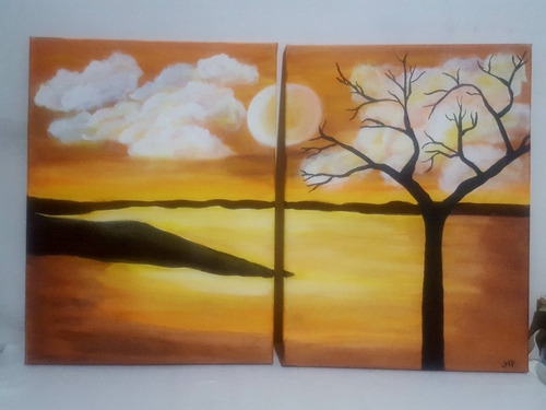 Cuadro Díptico Pintado En Acrílico Sobre Bastidor 60 X 40 (Usado)