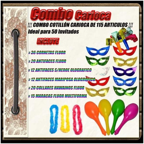 Imagen 2 de 8 de Combo Cotillon Carioca Fluor 115 Articulos 50 Personas
