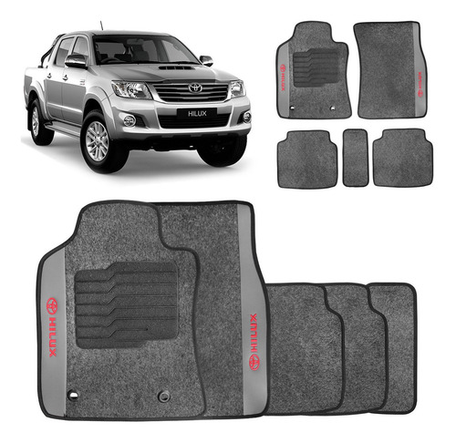 Imagem 1 de 6 de Tapete Hilux 2008 2009 2010 Carpete Grafite Bordado 5 Pçs