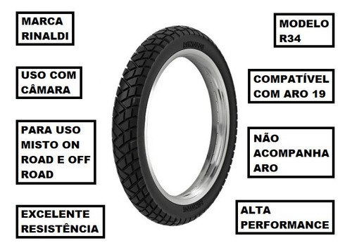 Pneu Moto Rinaldi Dianteiro 90/90-19 R34 Honda Nxr 125 Bros