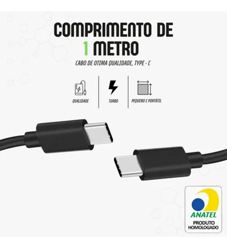 Carregador Turbo Tipo C Compativel Samsung Iphone 15 16 Pro Preto