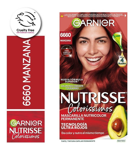 Kit De Coloración Garnier Nutrisse Coloríssimos Tono 6660 Manzana