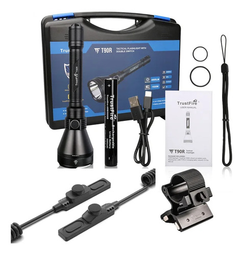 Lanterna Trustfire T90r, Tactical Turbo 4800l 1600m Caça Lanterna Preto Luz Branco