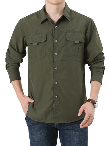 Camisa Verde Camisas Para Pesca Camisa Sin Cuello Camisa Cue