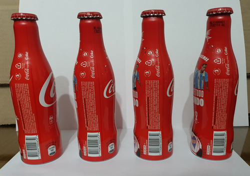 4 Botellas Vacías Coca Cola Aluminio Mundial Brasil 2014-(1) (Usado)