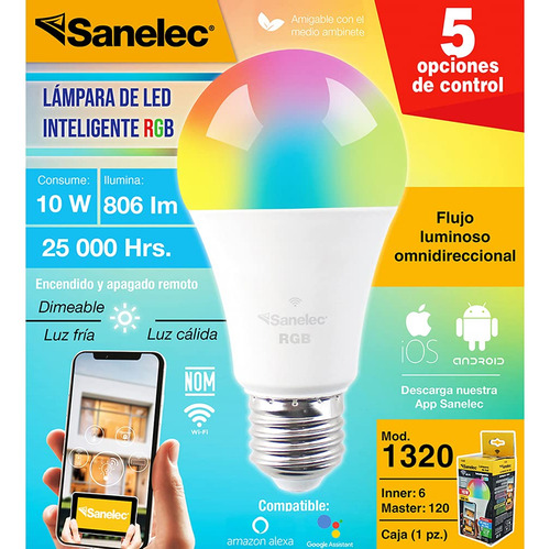 Sanelec Foco Led Inteligente Con Conexión Bluetooth Tipo A19