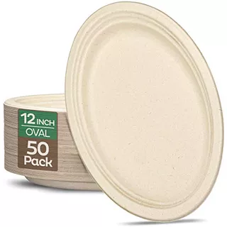100% Compostable Oval Paper Plates [12.5 Inch 50pack] E...