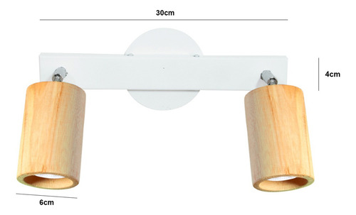 Aplique 2 Luces Led Spot Madera Movil Barral Riel Dicro Gu10 Estructura Blanco