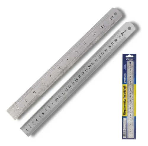 Régua Aço Inox 30cm/12 Dupla Face Milímetros E Polegadas | MercadoLivre