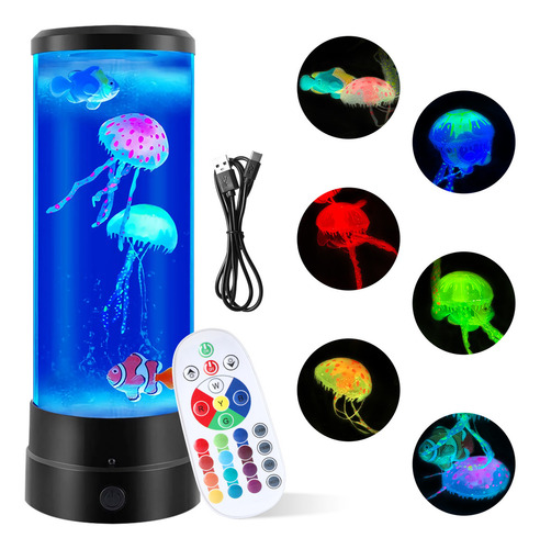 Lámpara De Medusas Luz Nocturna Led 17 Colors Control Remote Estructura Negro Pantalla Negro