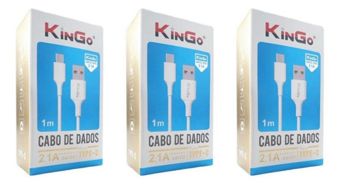 Kit 3 Cabos Usb-c Kingo Branco 1m 2.1a Para Redmi Note 9s