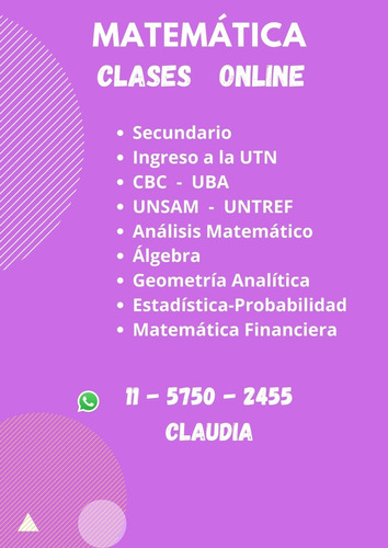 Clases Online De Matemática . Nive: Universitario/secundario