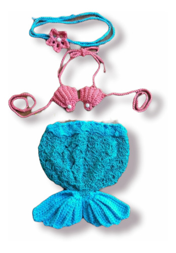 Disfraz Sirena Bebe Tejido Crochet Cola Top Y Vincha Mermaid