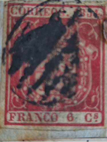 Sello España 1854, Color Carmín 6 Cts Usado