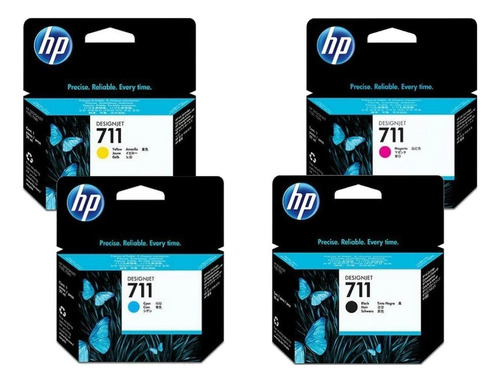 Kit 4 Cartuchos Hp 711 Para Plotter T120 De 80 Ml Negro Y 29