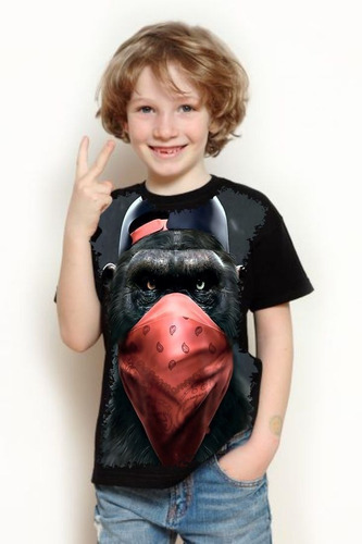 Camisa, Camiseta Criança 5%off Legal Macaco Gangster Monkey