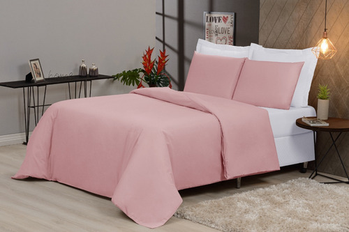 Capa Para Coberdron Casal Padrão Duvet Zíper 400 Fios Luxo Cor Rosa