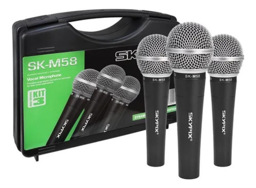 Kit 3 Microfones Vocal Dinâmico Com Maleta Sk-m58 - Skypix