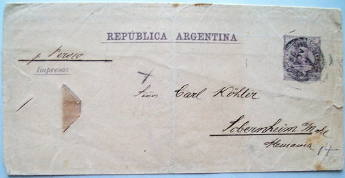 Faja Postal Entero 2 Cent. Alvear  A Alemania 1892 