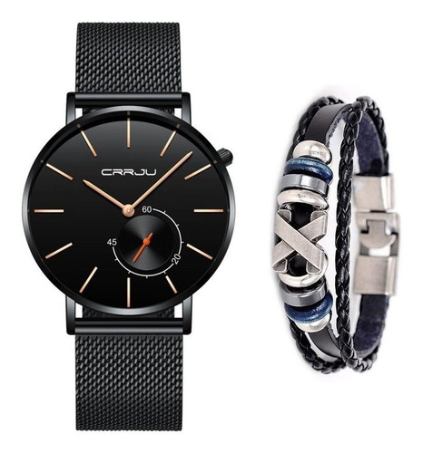 Relógio Masculino Casual Luxo Crrju Analógico + Pulseira