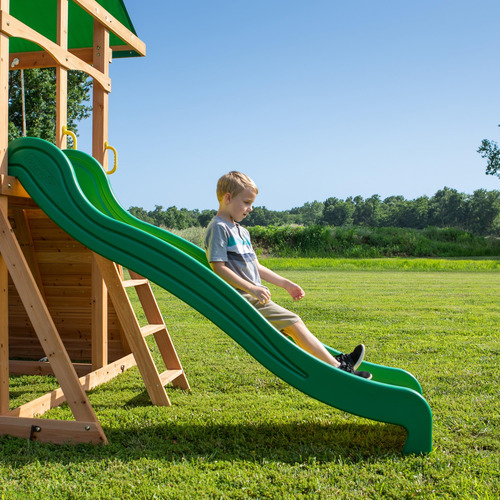 Juego De Columpios De Madera Con Tobogán Y Pared De Escalada Marrón Claro