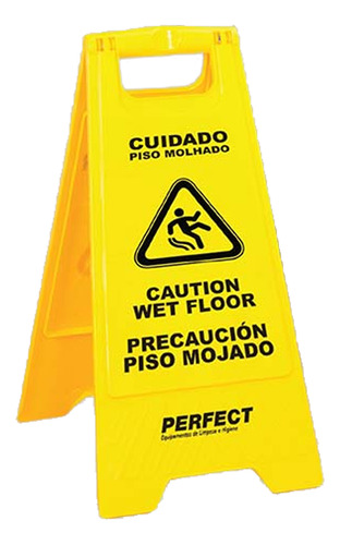 Cuidado Piso Molhado - Placa Sinalizadora Cor Amarelo