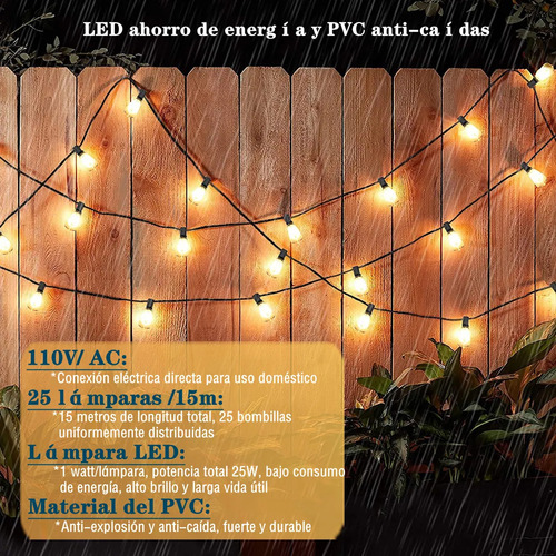 Led Guirnalda De Luces 25+2 Focos Vintage Impermeable 15m