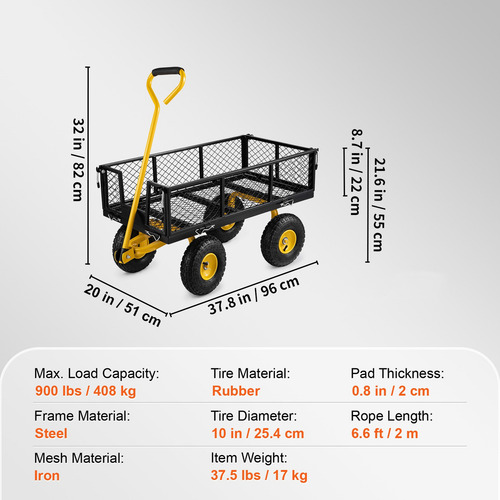 Vevor Carro Carrito De Jardín Para Carga Multiusos 408 Kg Color Amarillo