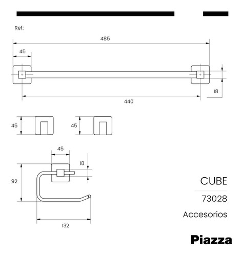 Imagen 5 de 8 de Set De Accesorios Baño Kit 4 Piezas Piazza Cube 73028 Cromo