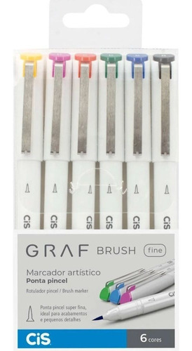 Marcador Artístico Graf Brush Fine Com 6 Cores - Cis