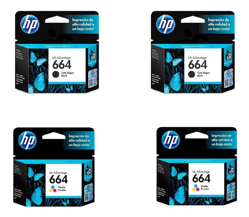 Kit Cartuchos De Tinta 664 Original 2 Negro Y 2 Tricolor