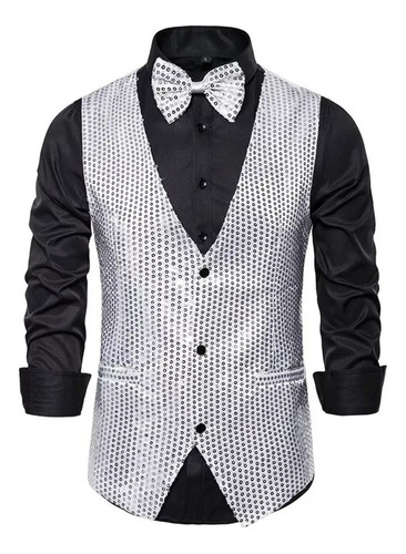 Chaleco De Fiesta Hombre Moda Lentejuela Con Corbata De [u]