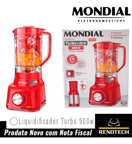 Liquidificador 900 Watts 5 Veloc 2,7 Litros Mondial Vermelho