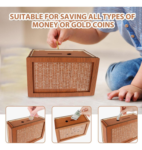 Cash Vault Caja De Ahorros De Madera, Con Blanco Y Números